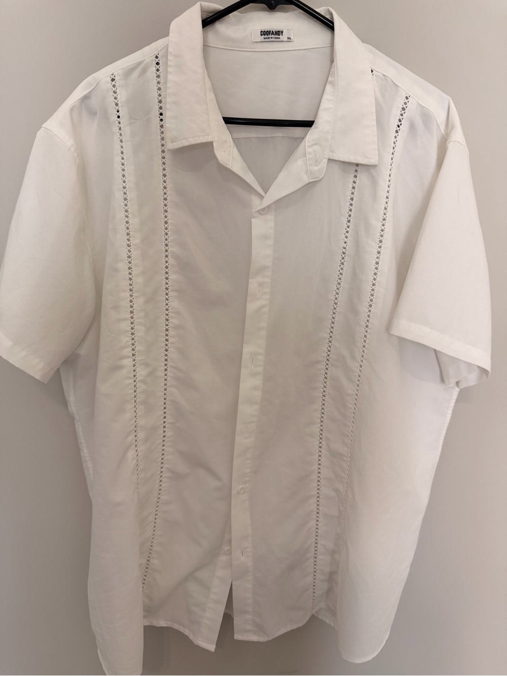 COOFANDY Men’s Short-Sleeve White Embroidered Button-Down Shirt